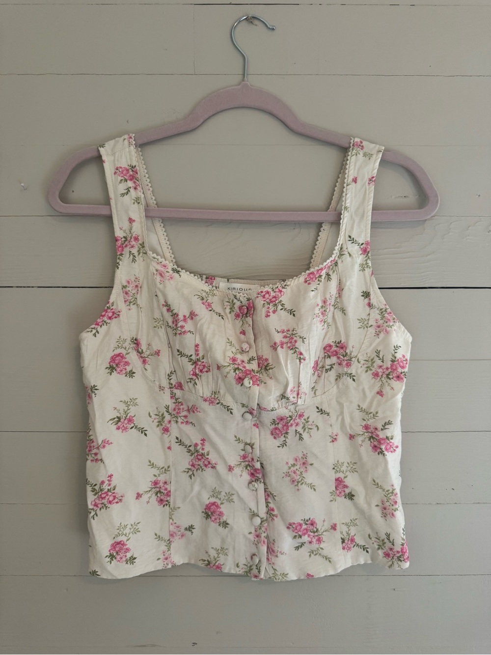 Lightweight Floral White Camisole with Pink Print